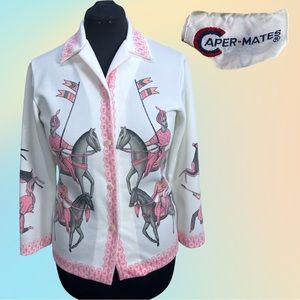 VTG 70's White & Pink Caper Mates Laurence of Arabia Graphic Printed Button Down